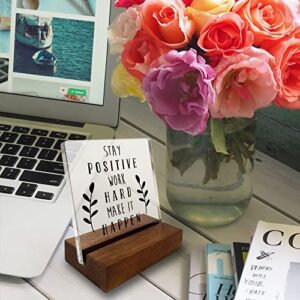 Inspirational Quotes Office Desk Sign, Motivational Minimalist Decor Art Acrylic Plaque With Wooden Stand Sign Home Office Desk Sign Gift for Women Cowoker Friend Colleague