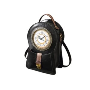 clock purse Real Working Clock Shoulderbags women's backpack vintage one shoulder messenger bag Cross Body for Women Girls (Black)
