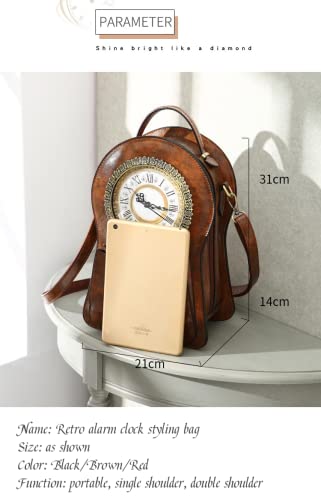 clock purse Real Working Clock Shoulderbags women's backpack vintage one shoulder messenger bag Cross Body for Women Girls (Black)