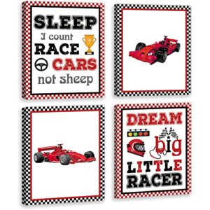 lhiuem race car wall decor sport car canvas poster(8”x10”) racing mosaic frame wall printed hot wheels wall art big dream little racer wall paintings for boys bedroom playroom classroom ready to hang