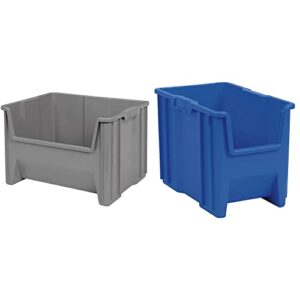 akro-mils 13017 stack-n-store heavy duty stackable open front plastic storage container bin & 13014 stack-n-store heavy duty stackable open front plastic storage container bin, blue, (4-pack)
