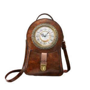 clock purse real working clock shoulderbags women’s backpack vintage one shoulder messenger bag cross body for women girls (brown)