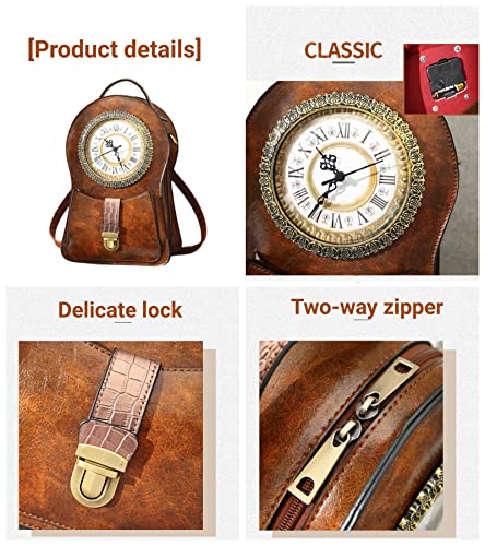 clock purse Real Working Clock Shoulderbags women's backpack vintage one shoulder messenger bag Cross Body for Women Girls (Brown)