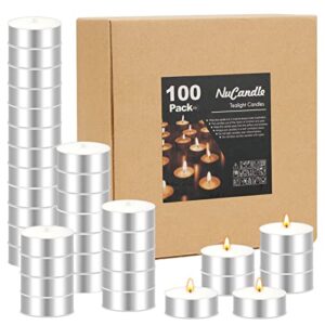 100 pack tea lights candles tealight candles unscented paraffin candles bulk for wedding, christmas, home decorative, outdoor – 4 hour burn time