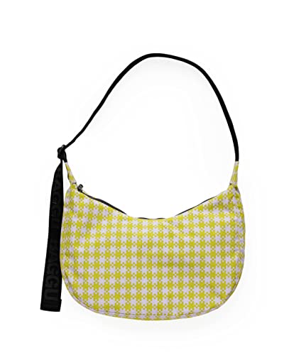 Medium Nylon Crescent Bag - Pink Pistachio Pixel Gingham