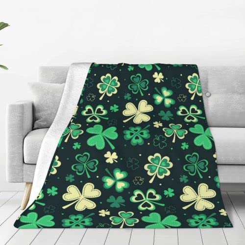 St Patricks Day Throw Blanket Warm Cozy Soft Ireland Clovers Flannel Fleece Blanket for Bedroom Sofa Room Home Decorative Fuzzy Blanket 50" x40