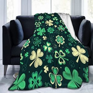 St Patricks Day Throw Blanket Warm Cozy Soft Ireland Clovers Flannel Fleece Blanket for Bedroom Sofa Room Home Decorative Fuzzy Blanket 50" x40