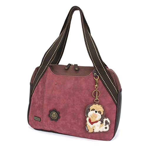 CHALA Bowling Bag - Brown Shih Tzu - Burgundy