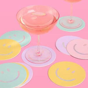 xo, fetti smile pastel party drink coasters – 16 pcs – iridescent foil | happy pastel birthday party decorations, cute bachelorette party, cool cocktail disposable coaster