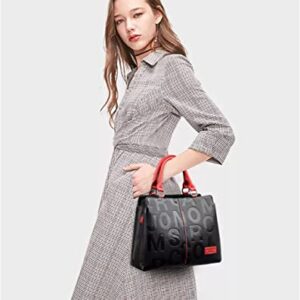 Fashion Leather Black with Red Handbags Medium for Women Luxury Shoulder Bag Tote Top-Handle Satchel Purses for Ladies