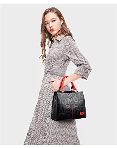 Fashion Leather Black with Red Handbags Medium for Women Luxury Shoulder Bag Tote Top-Handle Satchel Purses for Ladies