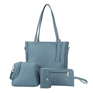 goawtfafs womens bag messenger wallet bag four piece bag shoulder handbag women bag (blue, one size)
