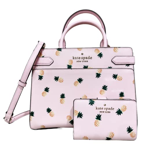 Kate Spade Staci Pineapple Medium Top Zip Satchel Pink Multi Bundled with Kate Spade Colada Medium Compact Bifold Wallet Pineapple Pink Multi K7218