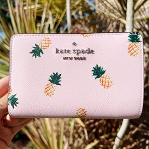 Kate Spade Staci Pineapple Medium Top Zip Satchel Pink Multi Bundled with Kate Spade Colada Medium Compact Bifold Wallet Pineapple Pink Multi K7218