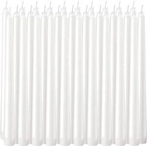 30 pack tall taper candles – 10 inch white dripless, unscented dinner candle – paraffin wax with cotton wicks – 7.5-8 hour burn time