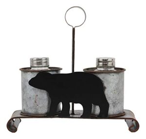 set of 1 black bear salt and pepper shakers holder carrier figurine