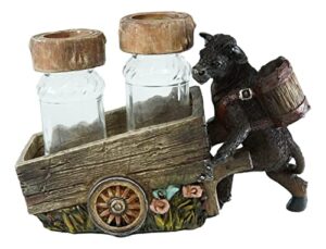 set of 1 black cattle cow pushing wagon cart salt and pepper shakers