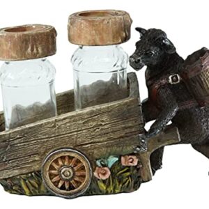 Set Of 1 Black Cattle Cow Pushing Wagon Cart Salt And Pepper Shakers