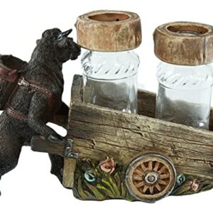 Set Of 1 Black Cattle Cow Pushing Wagon Cart Salt And Pepper Shakers