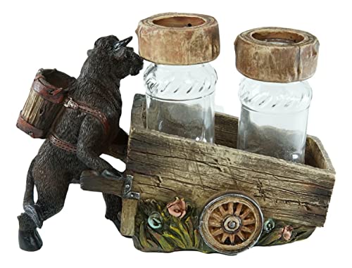 Set Of 1 Black Cattle Cow Pushing Wagon Cart Salt And Pepper Shakers