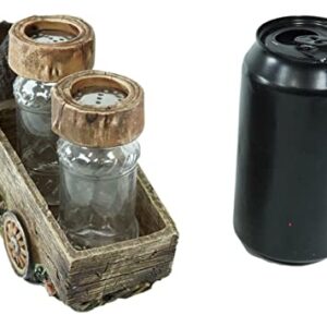 Set Of 1 Black Cattle Cow Pushing Wagon Cart Salt And Pepper Shakers