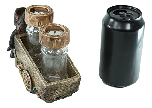 Set Of 1 Black Cattle Cow Pushing Wagon Cart Salt And Pepper Shakers