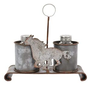 set of 1 galvanized metal mustang horse salt and pepper shakers