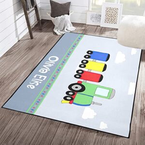 transport vehical train personalized polyester fiber non-slip home decor carpets,custom area rug carpet floor mat for bedroom living room home playroom size 5.2’x7.5′