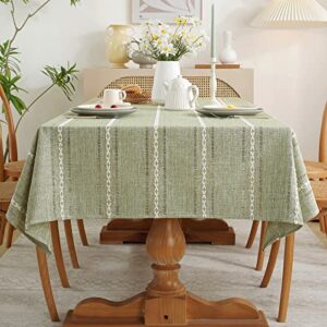 dohiaya rustic tablecloths for rectangle tables, hemstitched embroidered cotton linen table cloth for kitchen dining room, party, christmas (sage green, 54″ w x 70″ l)