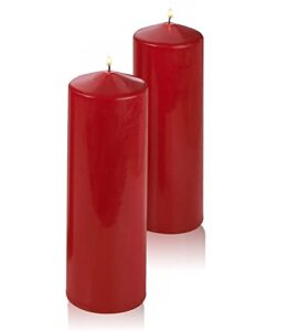 2 red pillar candle 3×9 unscented burn time 90 hours