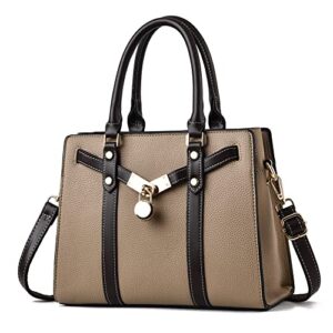 vegan leather satchel purses and handbags for women top-handle tote bag with crossbody strap – khaki