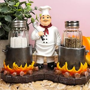 Set Of 1 Standing Chef With Flaming Pots Salt And Pepper Shakers