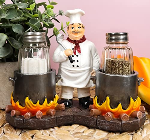 Set Of 1 Standing Chef With Flaming Pots Salt And Pepper Shakers