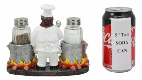 Set Of 1 Standing Chef With Flaming Pots Salt And Pepper Shakers