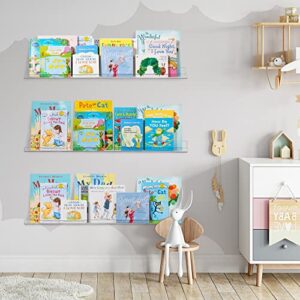 HBlife 36 Inches Floating Shelves Wall Mounted Clear Acrylic Shelves for Figures, Invisible Floating Bookshelf for Kids and Nursery, 2 Pack (5MM Thick)
