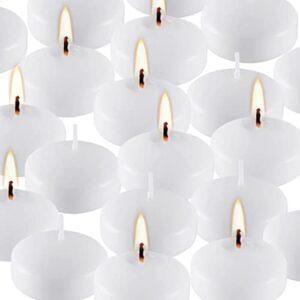 10 hour floating candles, 3” white unscented dripless wax discs, for cylinder vases, centerpieces at wedding, party, pool, holiday (24 set)