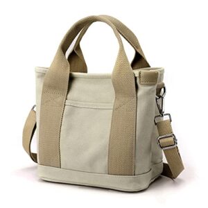 Large Capacity Multi-Pocket Handbag Canvas Tote Purses Crossbody Bag for Women Japanese Handmade Tote Crossbody Bag (Khaki)