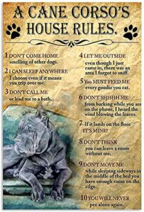 pubertee metal signs a cane corso’s house rules signs retro aluminum sign for home coffee wall decor 8×12 inches
