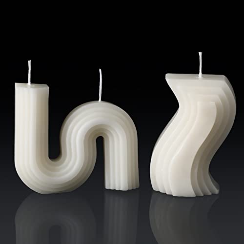 2 Pcs Twist Candles Aesthetic Cool Candle Trendy Candles Minimalist Geometric Shaped Candles S Shaped Decoration Art Candle Soy Wax Candle Funky Scented White Candle for Christmas Birthday Wedding