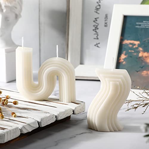 2 Pcs Twist Candles Aesthetic Cool Candle Trendy Candles Minimalist Geometric Shaped Candles S Shaped Decoration Art Candle Soy Wax Candle Funky Scented White Candle for Christmas Birthday Wedding