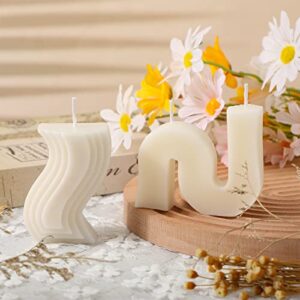2 Pcs Twist Candles Aesthetic Cool Candle Trendy Candles Minimalist Geometric Shaped Candles S Shaped Decoration Art Candle Soy Wax Candle Funky Scented White Candle for Christmas Birthday Wedding