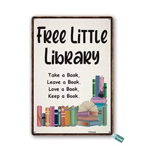 sanavie vintage tin sign free little library sign flag gift for reading lovers and lfl lovers metal tin sign wall art home decor kitchen poster cafe pub plaque 8×12 inch