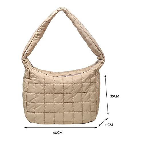 Quilted Tote Bags for Women Lightweight Quilted Padding Shoulder Bag Down Cotton Padded Large Tote Bags Lattice Crossbody Bag Zip Closure