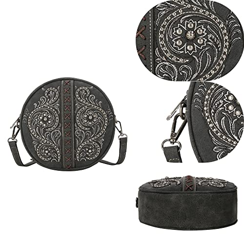 Montana West Western Purses for Women Crossbody Bag Circle Round Bag Vintage Shoulder Handbag MW1076-118BK