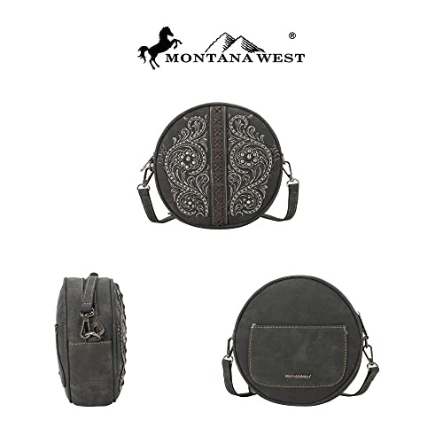 Montana West Western Purses for Women Crossbody Bag Circle Round Bag Vintage Shoulder Handbag MW1076-118BK