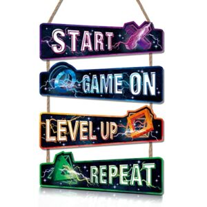kairne video gamer room sign,gaming room decor for boys room set of 4(12x4inch) gamer room accessories,inspirational fashion gaming posters door sign for teenage boy man cave gaming room decor