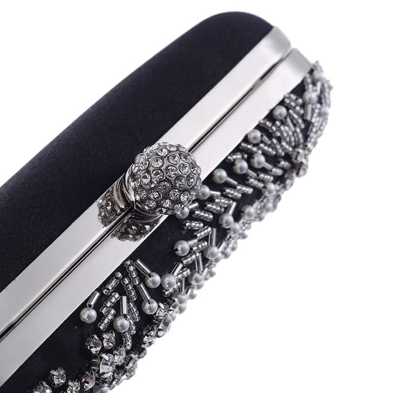 YLLWH Women's Clutch Bag Crystal Pearl Clutch Purse Handbag Embroidery Evening Bag Wedding Bag for Bridal Shoulder Bag