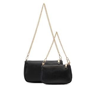 calfland small shoulder bags for women with mini purse and double golden chain including 2 size bags (black 2)