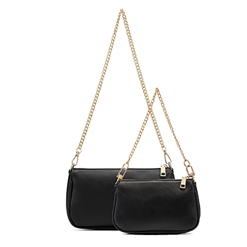 Calfland Small Shoulder Bags for Women with Mini Purse and Double Golden Chain including 2 Size Bags (Black 2)