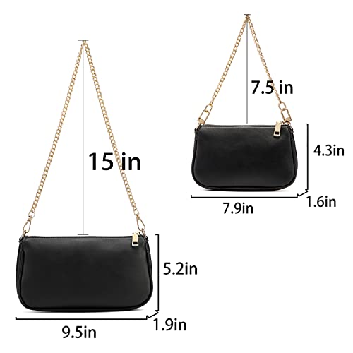 Calfland Small Shoulder Bags for Women with Mini Purse and Double Golden Chain including 2 Size Bags (Black 2)